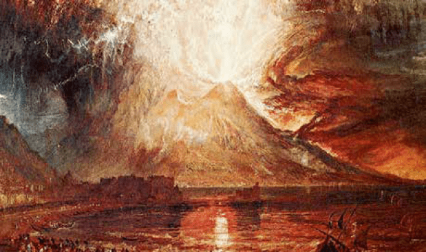 De uitbarsting van de Tambora op een anoniem schilderij.